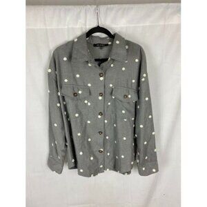 Blu Pepper Grey Textured‎ Polka Dot Long Sleeve Button Up Women's Blouse